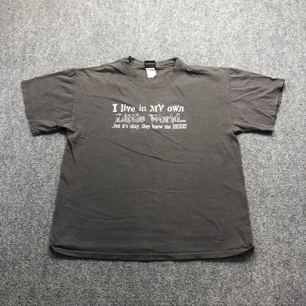 Hybrid Tees Mens Faded Black Graphic T-Shirt I Live In My Own Little World XL